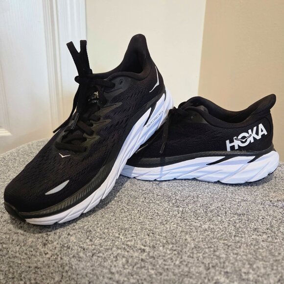 Hoka Clifton Running Shoes Womens 7.5B Black Gray - Picture 1 of 9